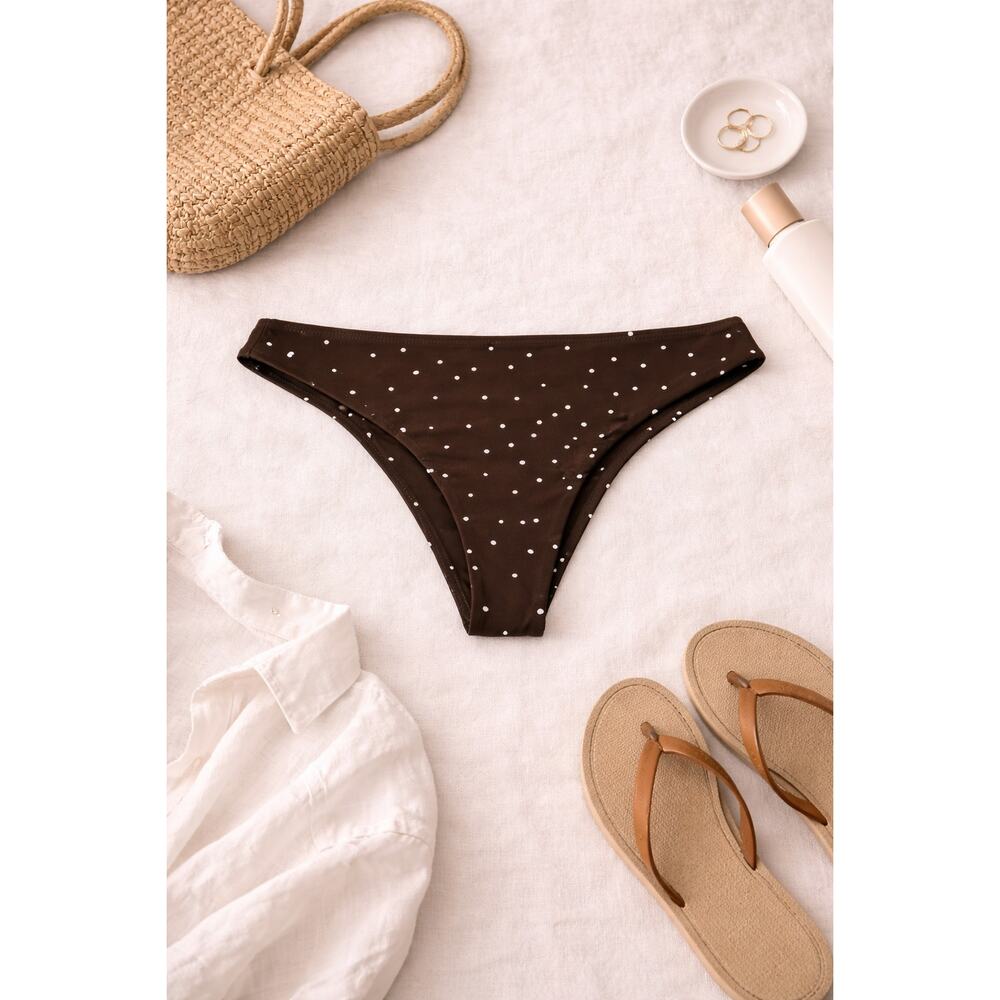 NWT Free People Stone Fox Swim Womens Roca Bikini Bottom Terra Dot Brown/White L